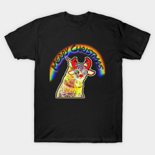 Rainbow Merry Christmas Cat T-Shirt
